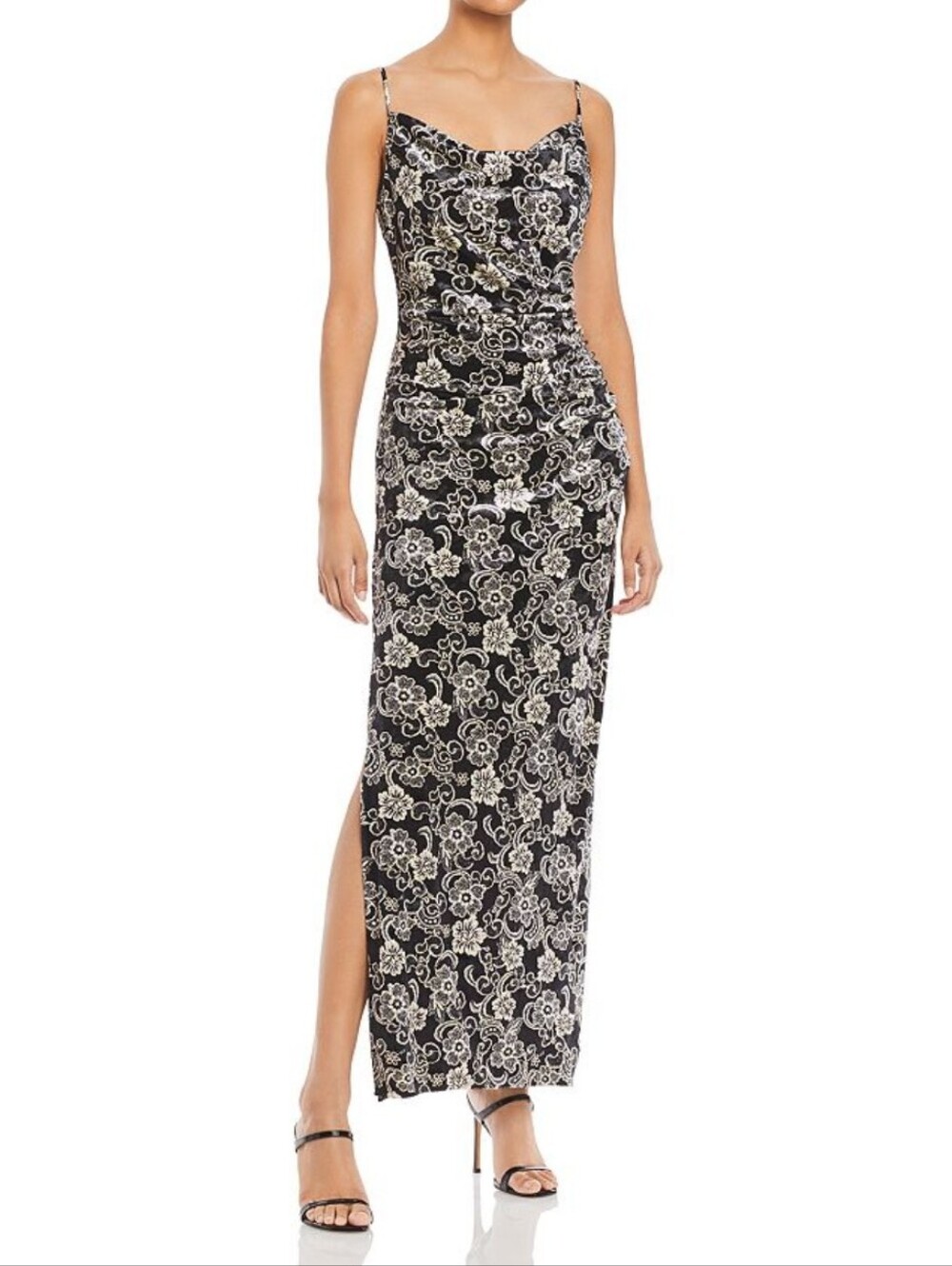 Laundry By Shelli Segal Velvet Dress Floral Tank Slit